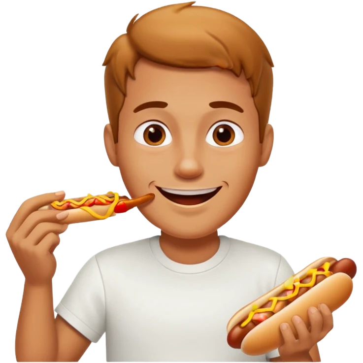 A man eating a chili-covered hot dog with delighted eyes.






















 emoji