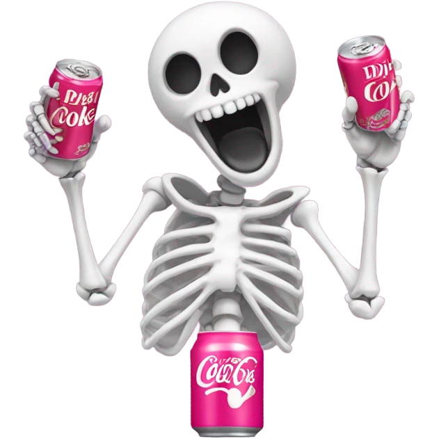 Skeleton drinking a pink Diet Coke emoji