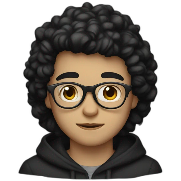 white boy black hair black hoodie with glasses emoji