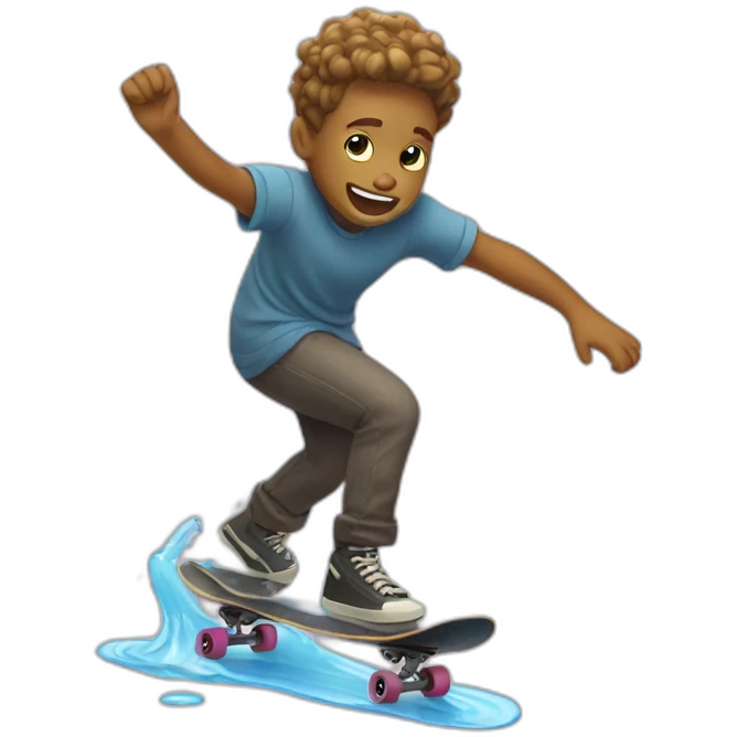 a character who rides a skateboard and rolls over a puddle emoji