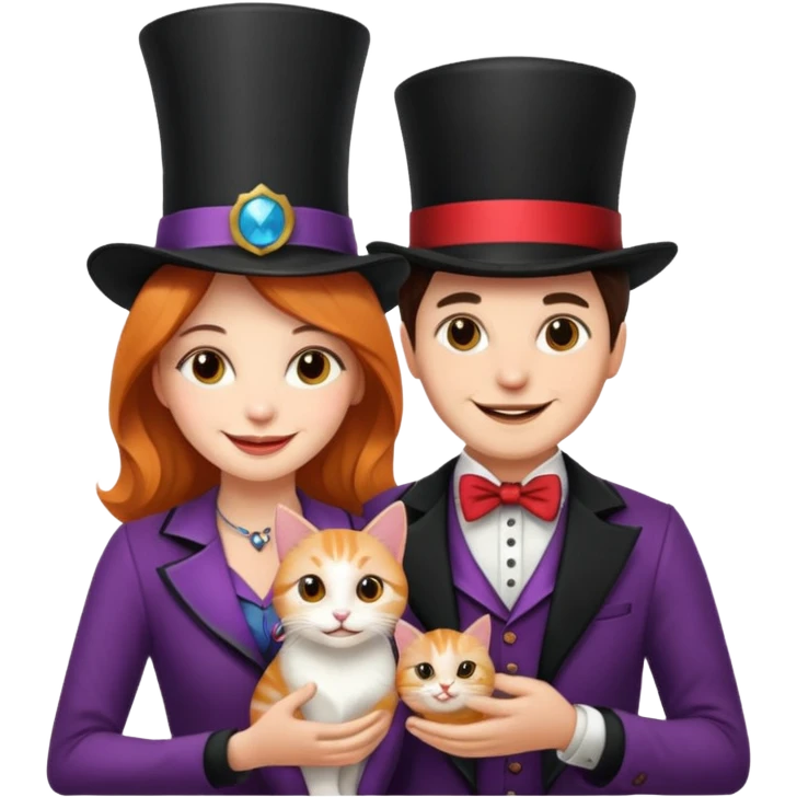 magician couple and their pet cat emoji
