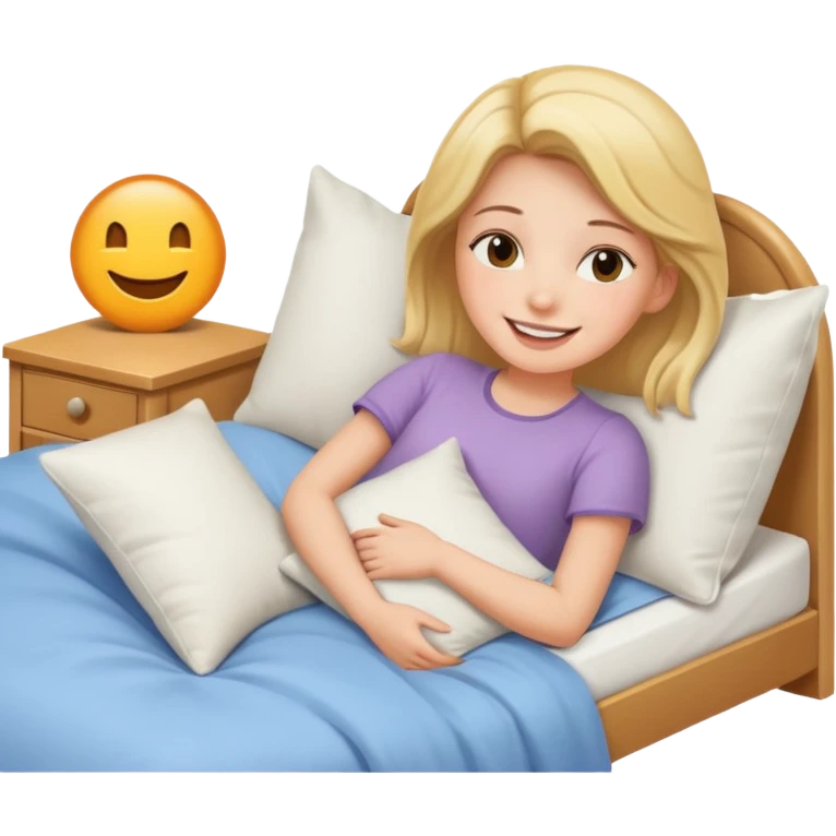 girl relaxing in bed with pillow emoji