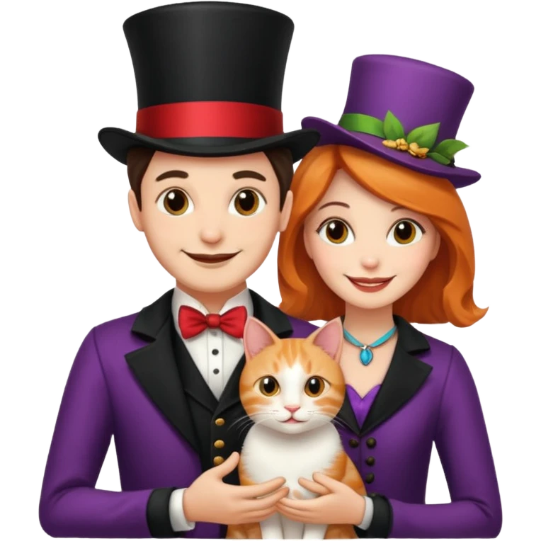magician couple and their pet cat emoji