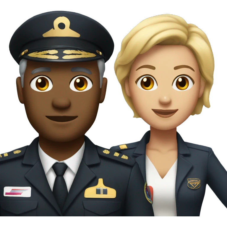Black airline pilot and woman with blonde bob emoji