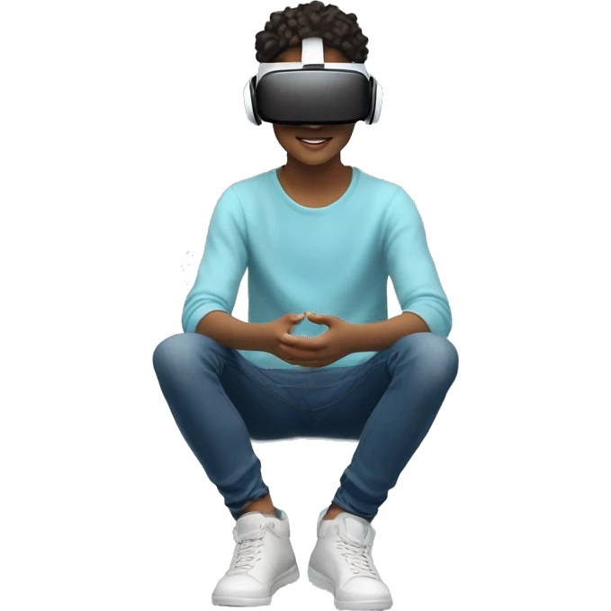 A young person is seated on a cloud, wearing a virtual reality headset. They are immersed in a digital experience, likely playing a game , online flat forms, exploring a virtual and online environment. emoji