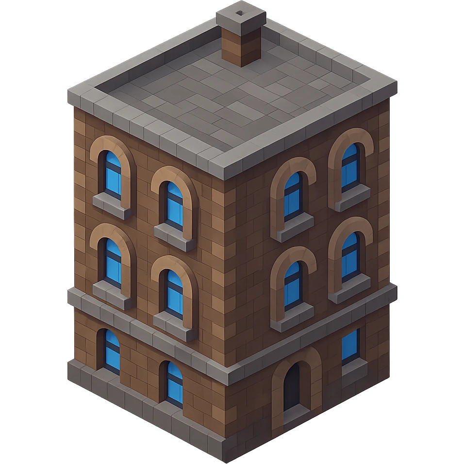 old Saint Petersburg building, gray-brown facade, arched windows, isometric view emoji