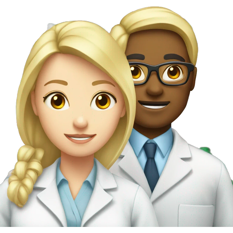 Chemist in lab with no glasses next to blonde female pharmacist emoji
