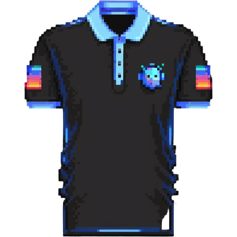 polo shirt with AI design, technological details in pixel art style emoji