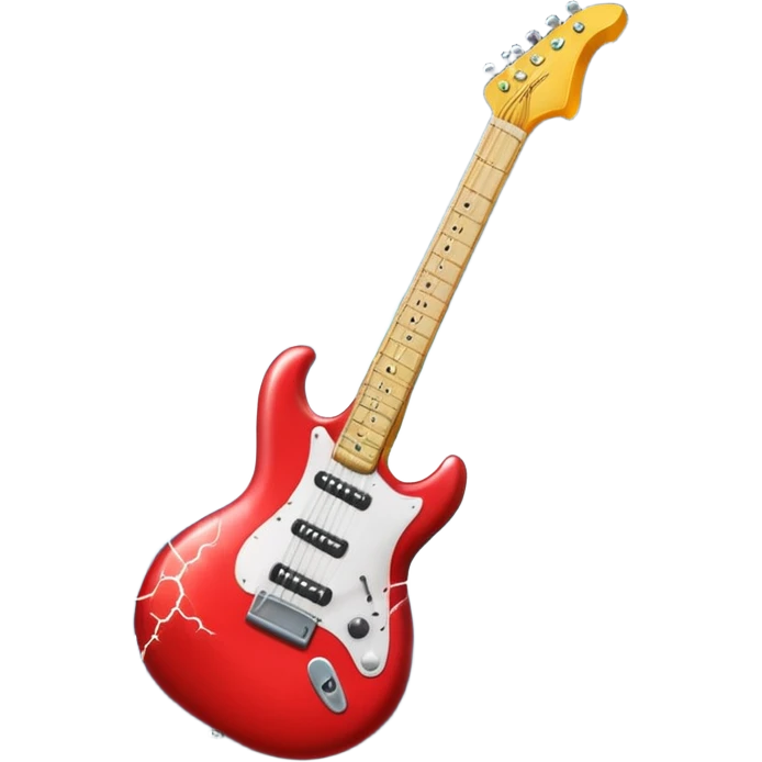 A 3D Apple-style emoji of a bold “ROCK” text written in shiny metallic letters, with an electric guitar leaning on the text, surrounded by small music notes and lightning bolts, energetic and powerful rock music vibe emoji