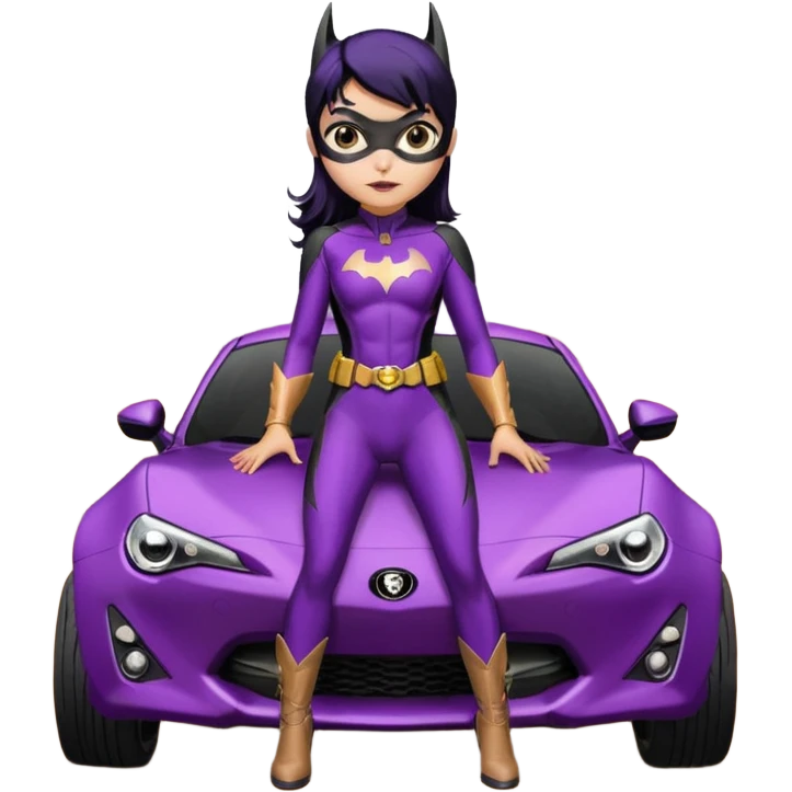 60’s Batgirl themed Satin black and rose gold Scion FR-S hot rod off road capable (tight fitting purple suit with black hair on her) emoji