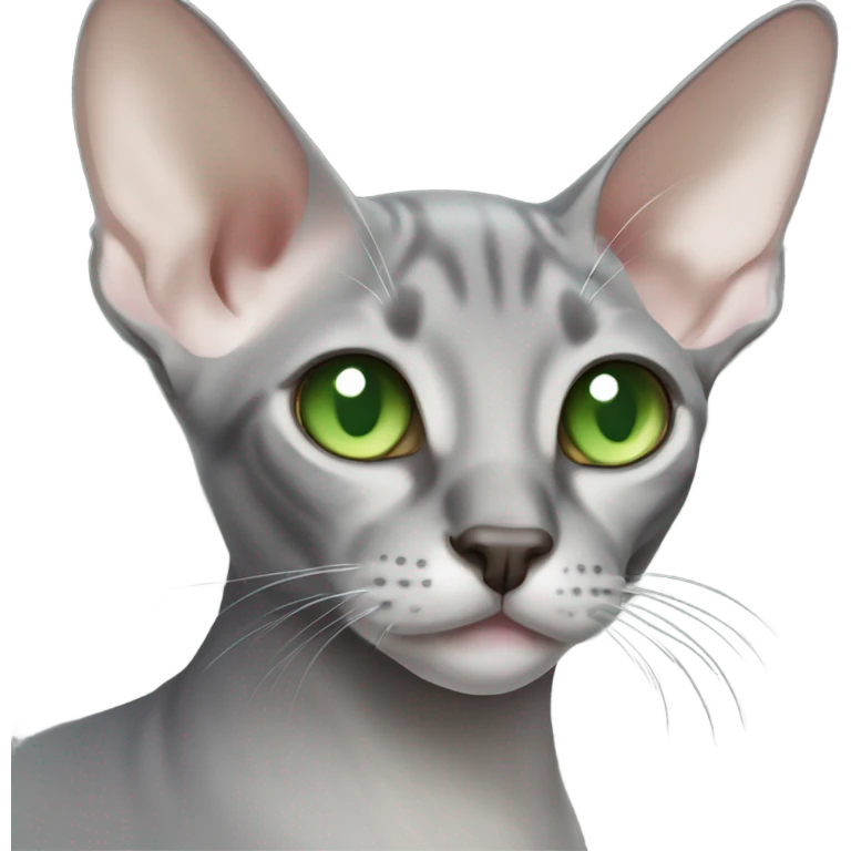 a grey oriental shorthair cat with green eyes emoji