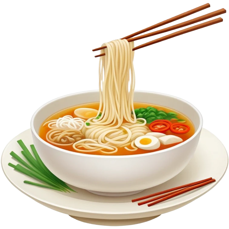Yunnan Crossing the Bridge Rice Noodles with separate ingredients and hot broth, simplified emoji style with bold outlines and bright colors, cartoon style traditional Guo Qiao Mi Xian emoji