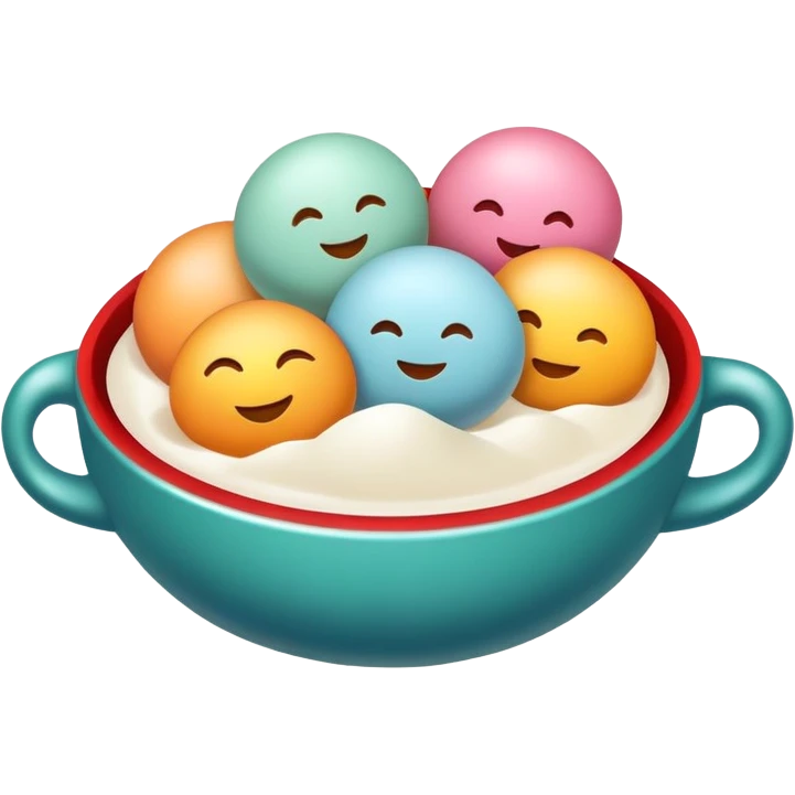 Winter Solstice Tangyuan with colorful appearance for Dongzhi Festival, simplified emoji style with bold outlines and bright colors, cartoon style traditional winter dessert emoji