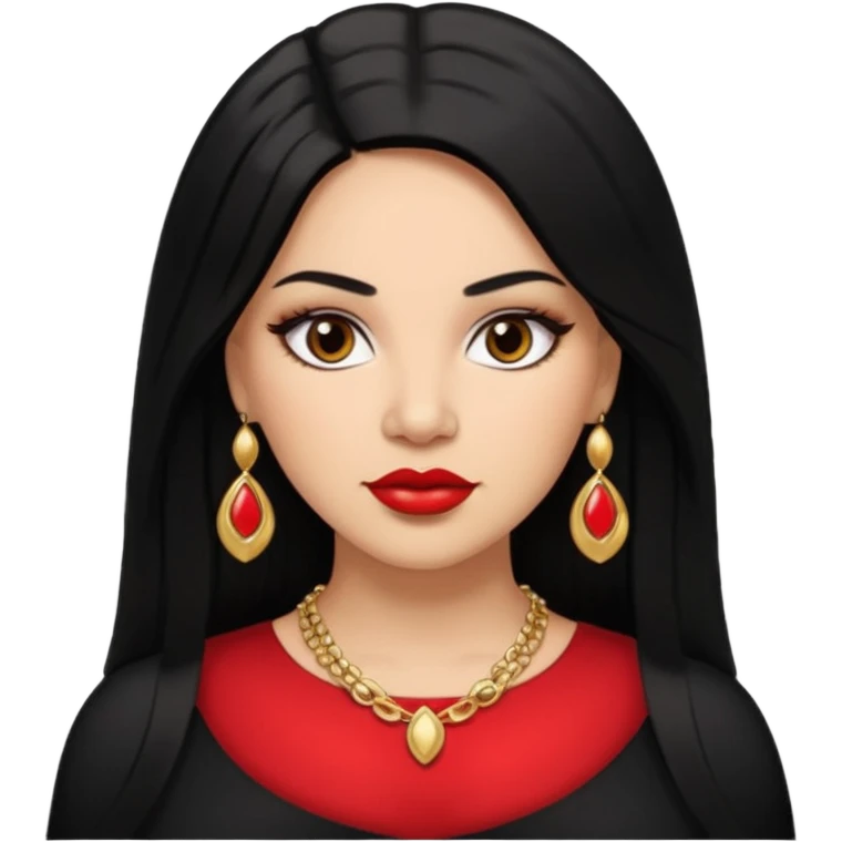 Mexican Light skin big brown eyes glamorous thick full figured women black medium straight hair red lips necklace  emoji