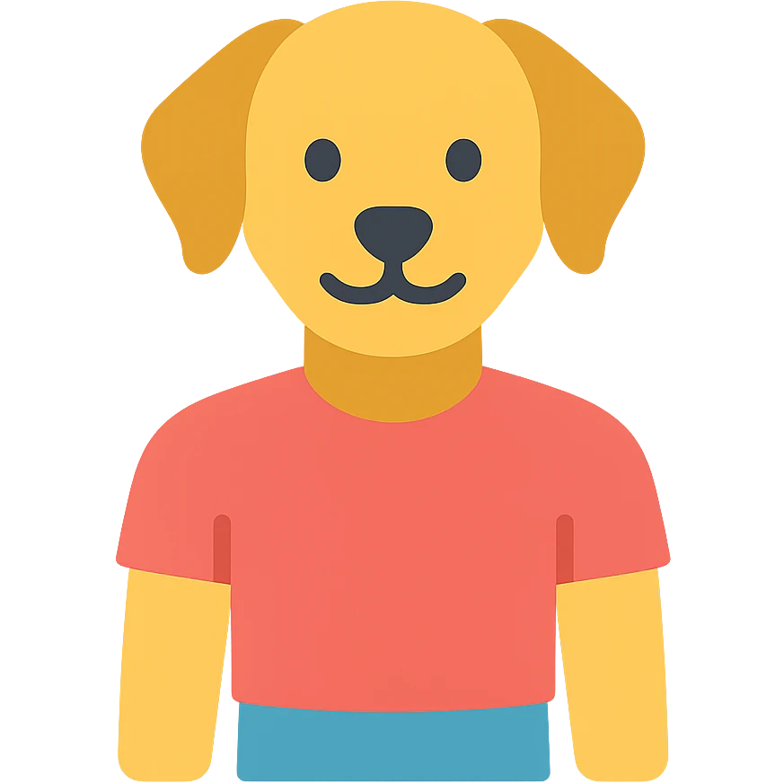 a dog with a half-human body, colorful cartoon style icon emoji