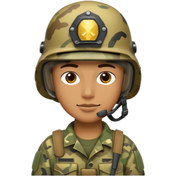 a soldier in camo gear with a helmet, battlefield background emoji