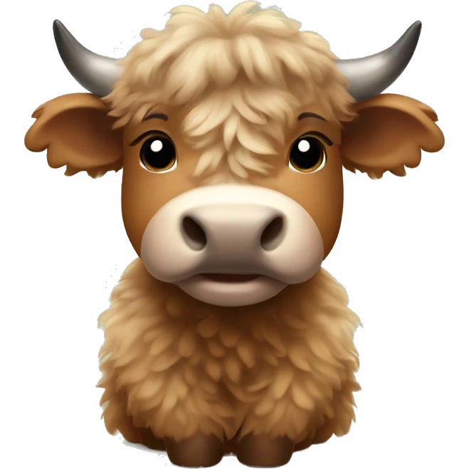 brown fluffy baby scottish cow with a small bow on head emoji