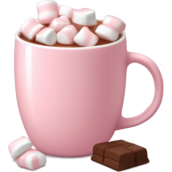 Light Pink mug of hot chocolate with marshmallows  emoji