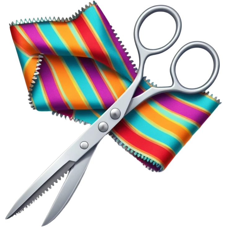 silver scissors cutting colorful fabric emoji