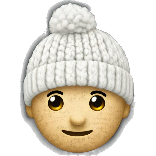 white knitted wool cap with cotton ball emoji