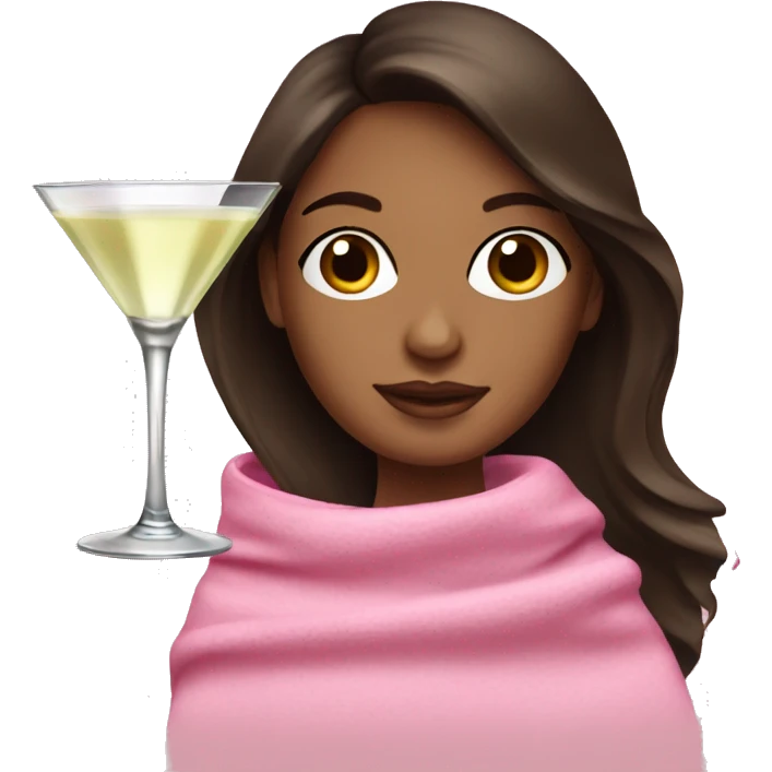 Brunette in pink blanket with a martini emoji