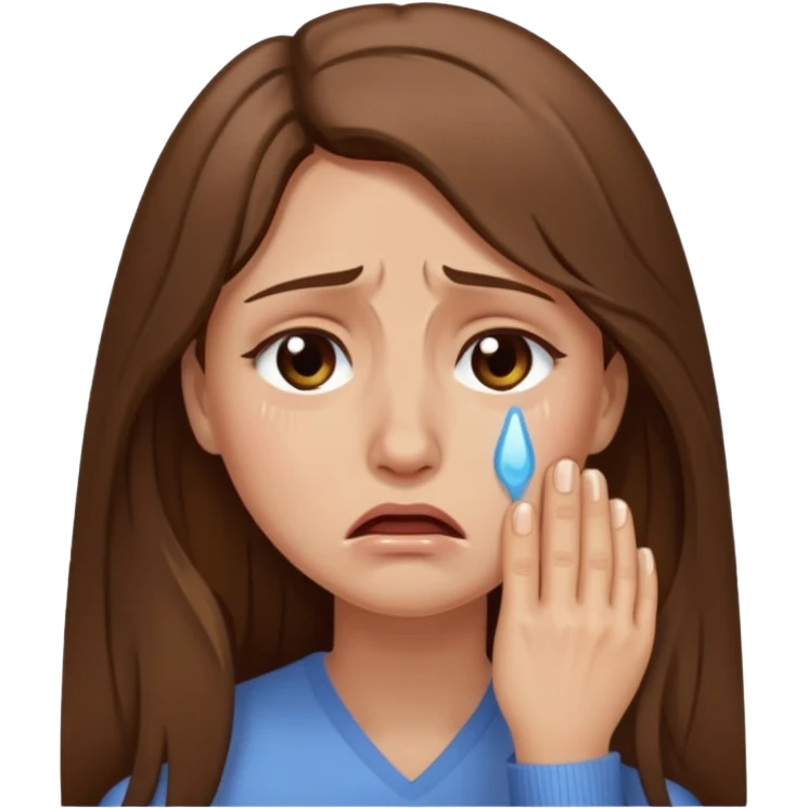 Woman with long brown hair crying, light beige emoji