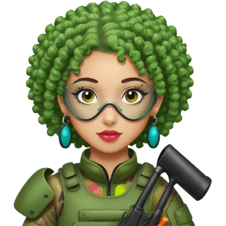 green curly haired painitball player with big earrings guy shot with colors emoji