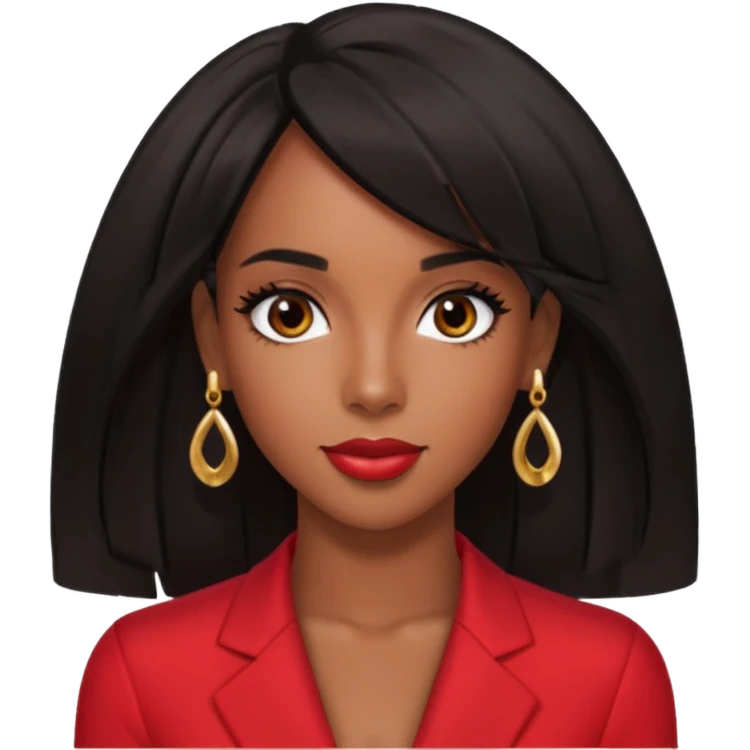 Kelly Rowland brown eyes, black hair, red outfit with earrings emoji