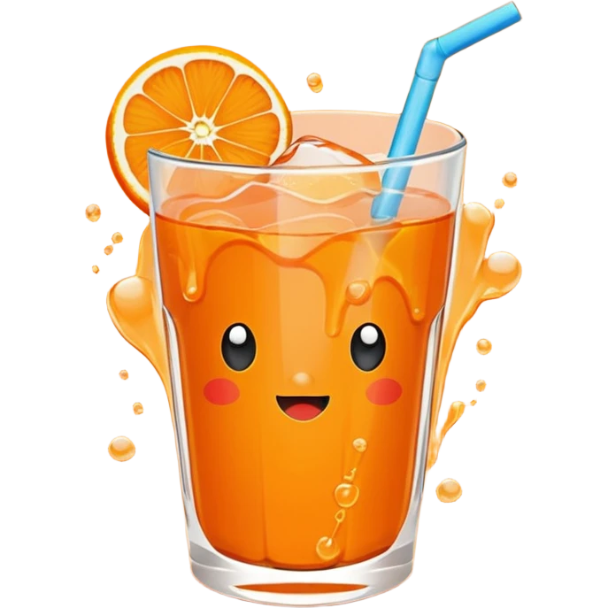 Super sweet mandarin emoji, fizzy juice splash, simple flat design, bold lines, bright orange, transparent background(with no eyes) emoji