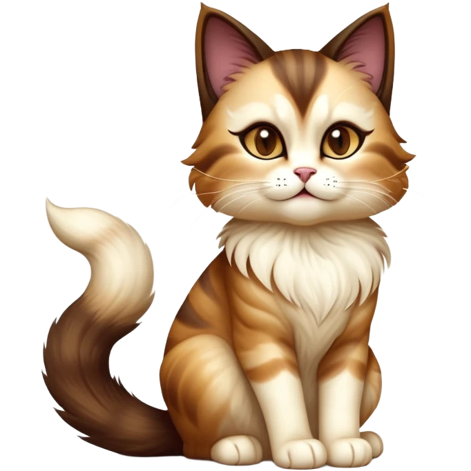 cinematic-[showshoe cat]-realistic-full-body-sitting-emoji,-tail-curled-playfully-around-its-paws,-head-tilted-dramatically,-fluffy-[brown mask]-fur,-simplified-yet-realistic-focused-features,-highly-detailed,-glowing-with-an-almost-sarcastic-glow emoji