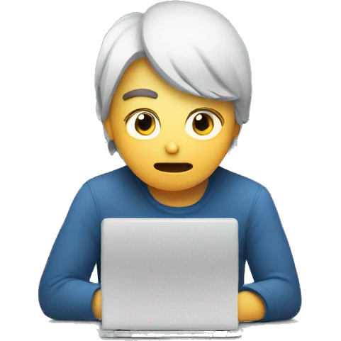 a person very tired watching a video on the computer. The video shows 23 out of 24 hours emoji