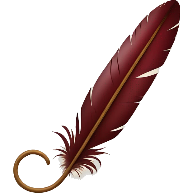 a maroon feather quill and an open SCROLL emoji
