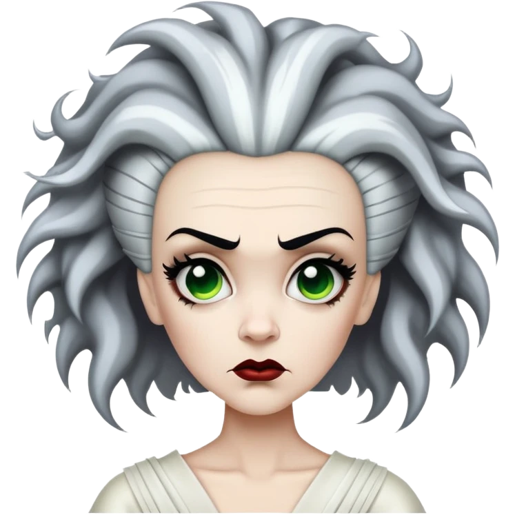 Bride of Frankenstein with tall black and white hair with lightning streaks emoji