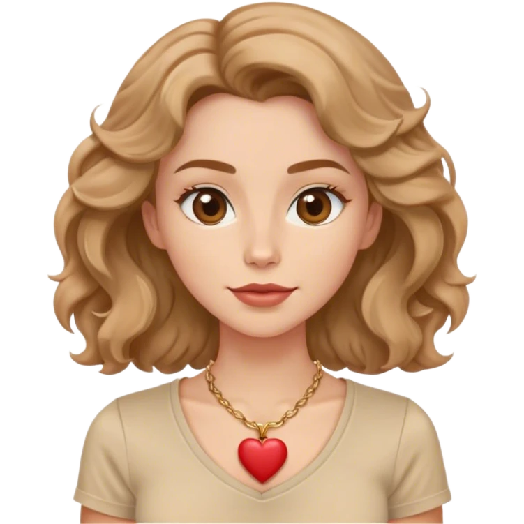 Square jaw wavy hair almond eyes heart necklace beige tshirt  emoji