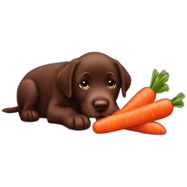 Chocolate labrador puppie eating carrot emoji