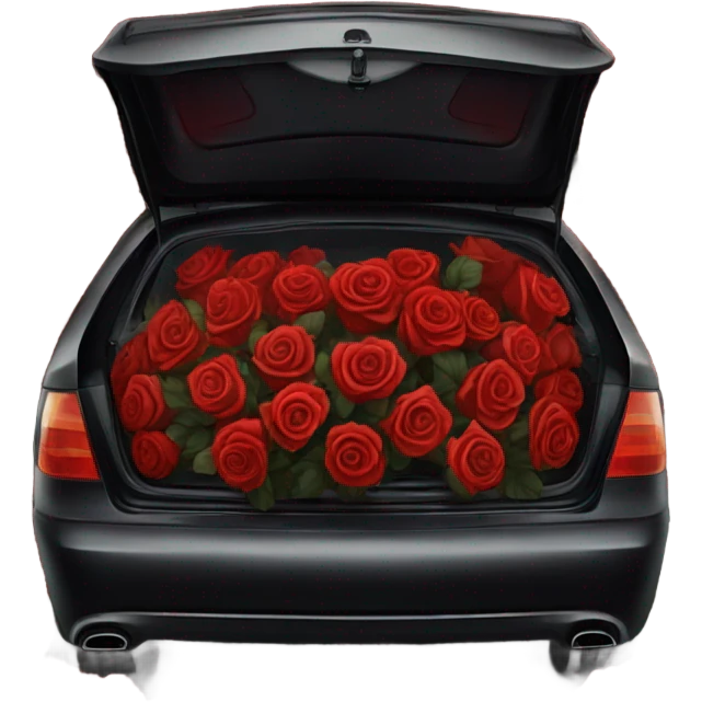 black open car trunk with red roses left in it emoji