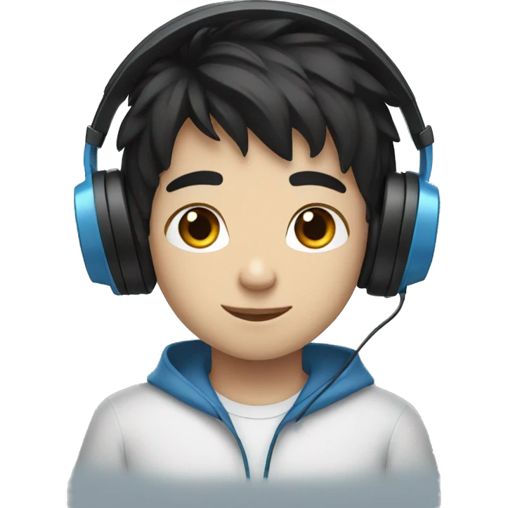 Black hair blue eyes boy with headphones emoji