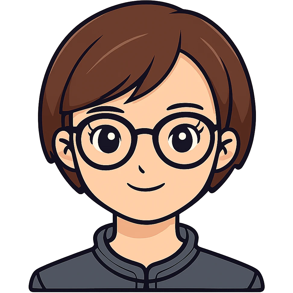 Add glasses to the female with short brown hair in the style of sticker (cartoonish stickers). emoji