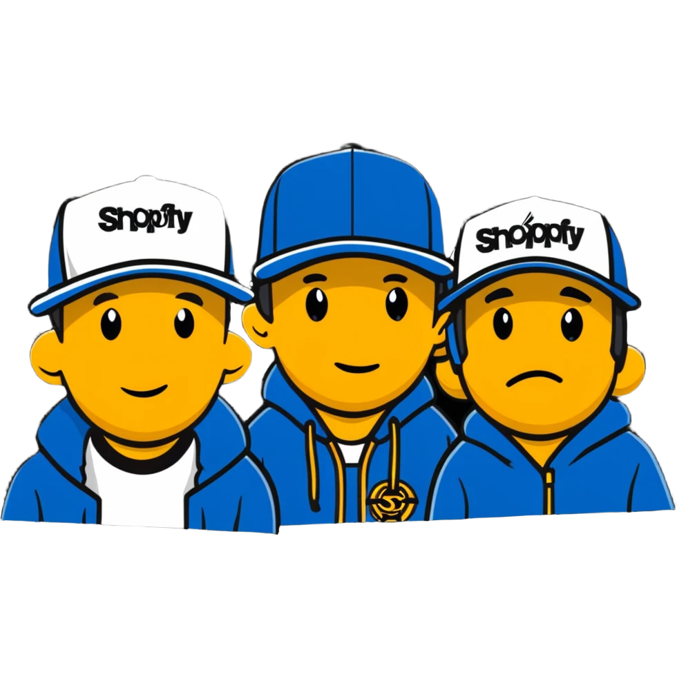 the Beastie Boys wearing hats with the Shopify logo emoji