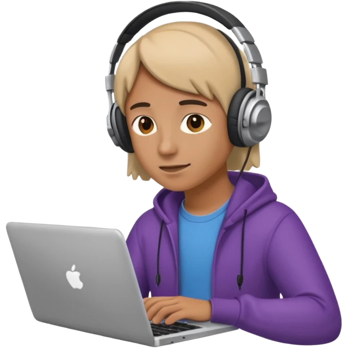 laptop ile çalışan kulaklık tana biri emoji