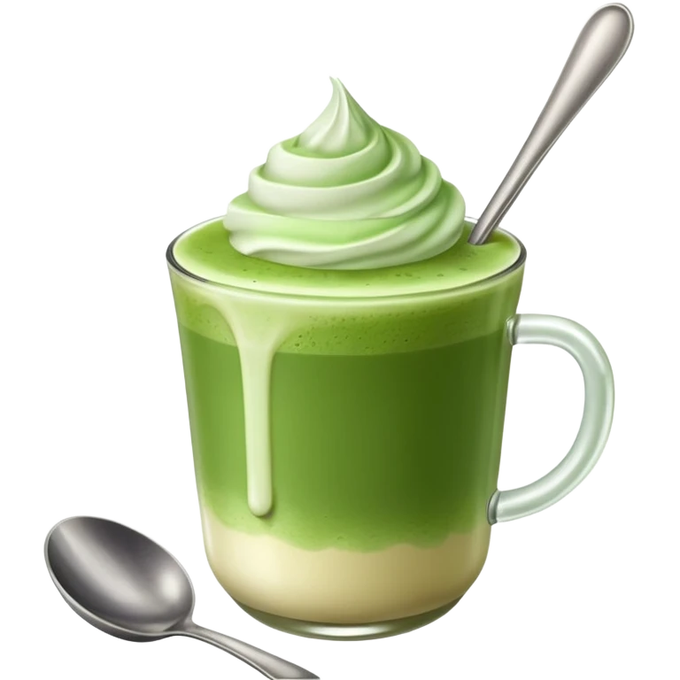 matcha latte with foam and spoon emoji