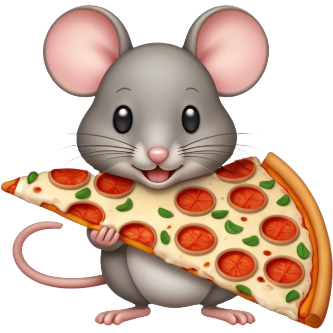 Mouse picking up pizza emoji