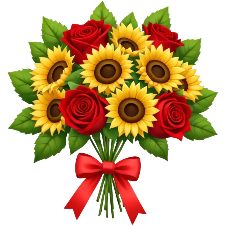 sunflowers and red roses bouquet tied with a bow emoji