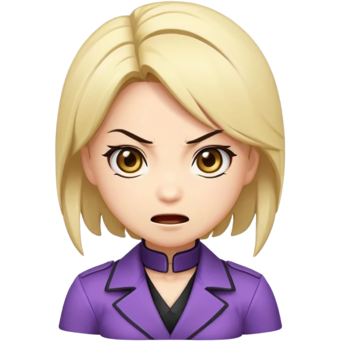 Chibi anime emoji of Nina Williams (Tekken), super-deformed proportions, big expressive eyes, minimal details, bold outlines, flat colors, cute facial expressions (smile, surprised, angry), sticker emoji style, clean background, wholesome and safe emoji
