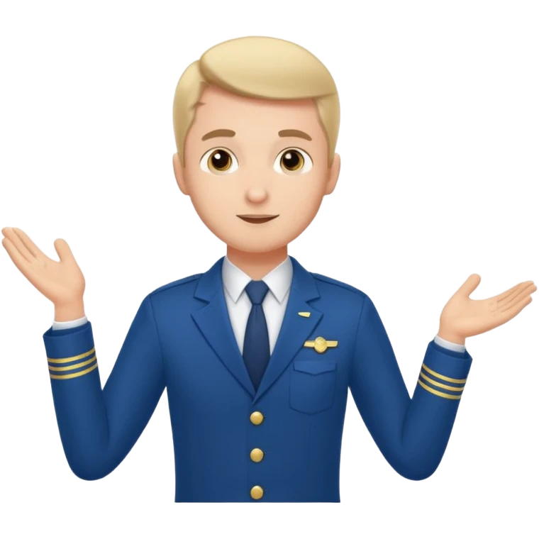 A calm male flight attendant demonstrating instructions with confident emoji