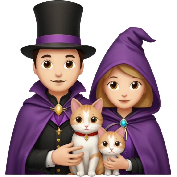 magician couple and their pet cat emoji