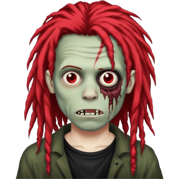 Man dreadlocks  hair half red half black emo zombie  emoji