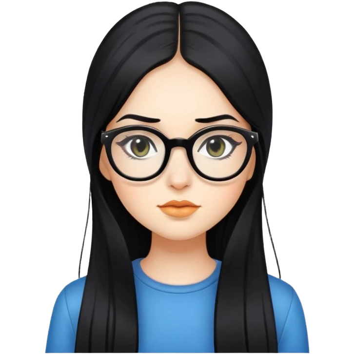 Girl with long black hair eyeliner and glasses emoji