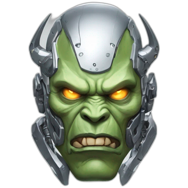 Cyber futuristic silver orc robot face with big orc tusks emoji