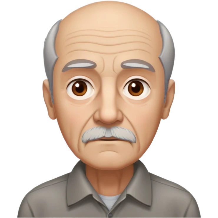 Elderly thin Puerto Rican man with light complexion. Narrow face with pronounced bone structure. Deep-set brown eyes, bushy eyebrows. Short brown hair, balding at front. Messy brown beard with gray streaks. Serious expression with age lines. Wearing a dark collared shirt that appears loose. emoji